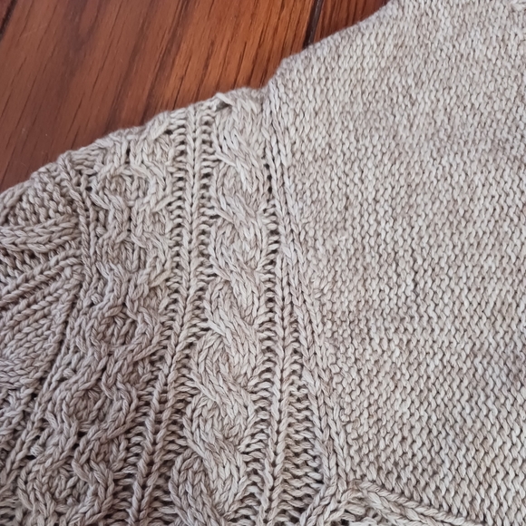 Silk & Cashmere Shawl Neck Fisherman's Cable Knit Sweater Beige Women's Medium - Picture 4 of 10